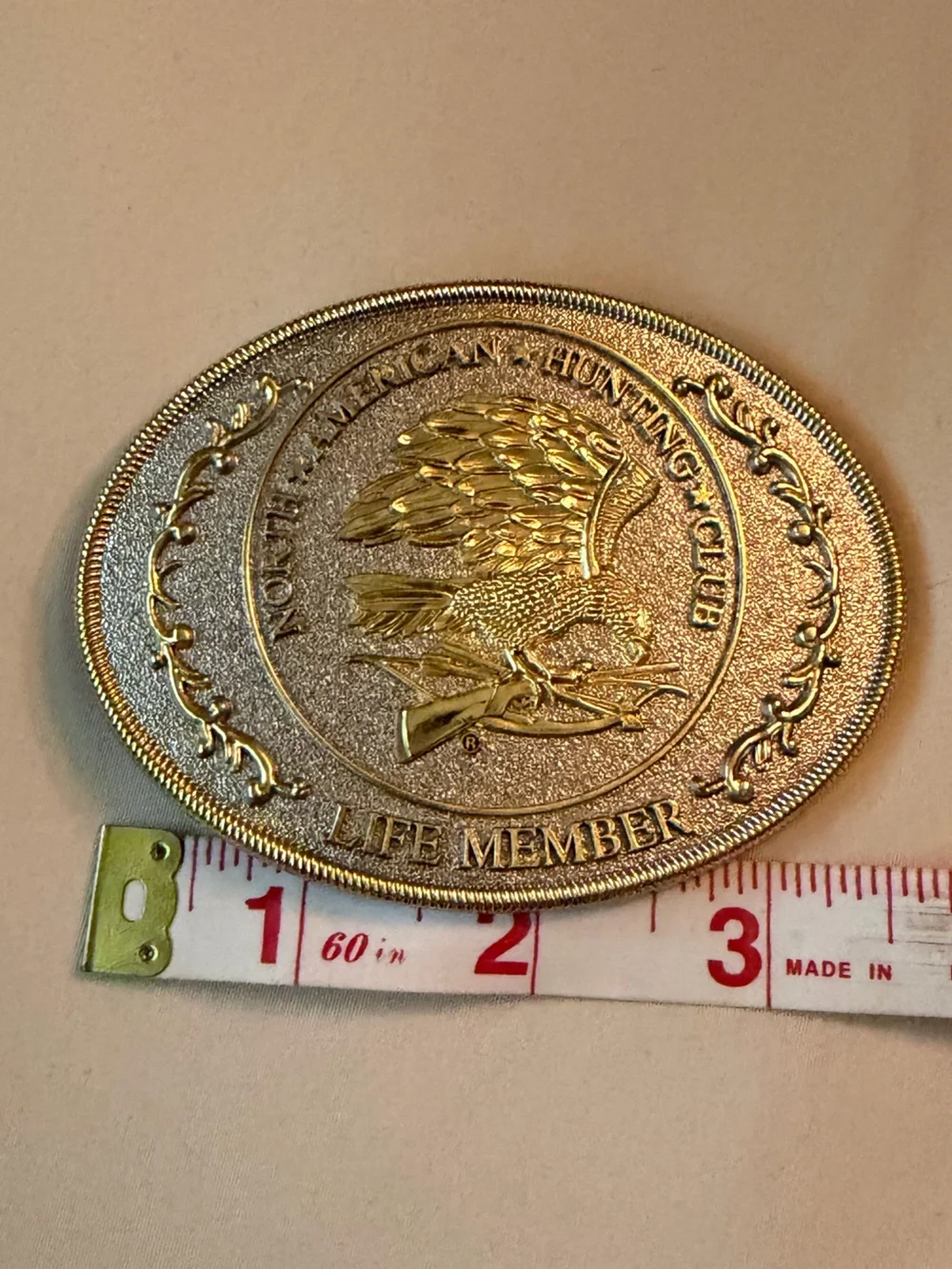 North American Hunting Club Gold Tone Belt Buckle Life Member New in Box